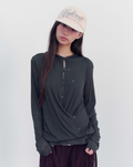 ONSKA Drape button hooded long sleeve t charcoal