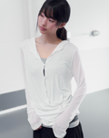 ONSKA Drape button hooded long sleeve t white