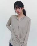 ONSKA Drape button hooded long sleeve t sand