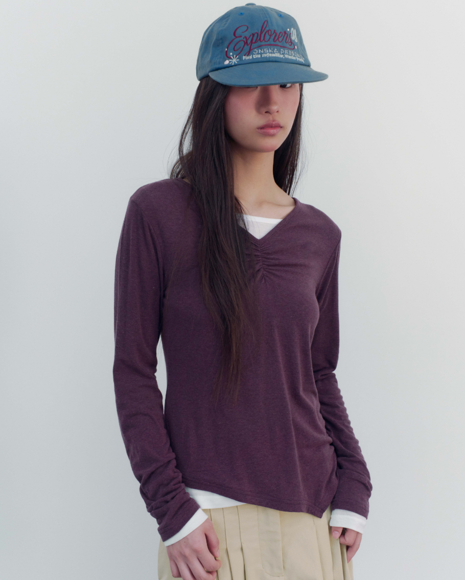 ONSKA Soft v neck long sleeve t plum