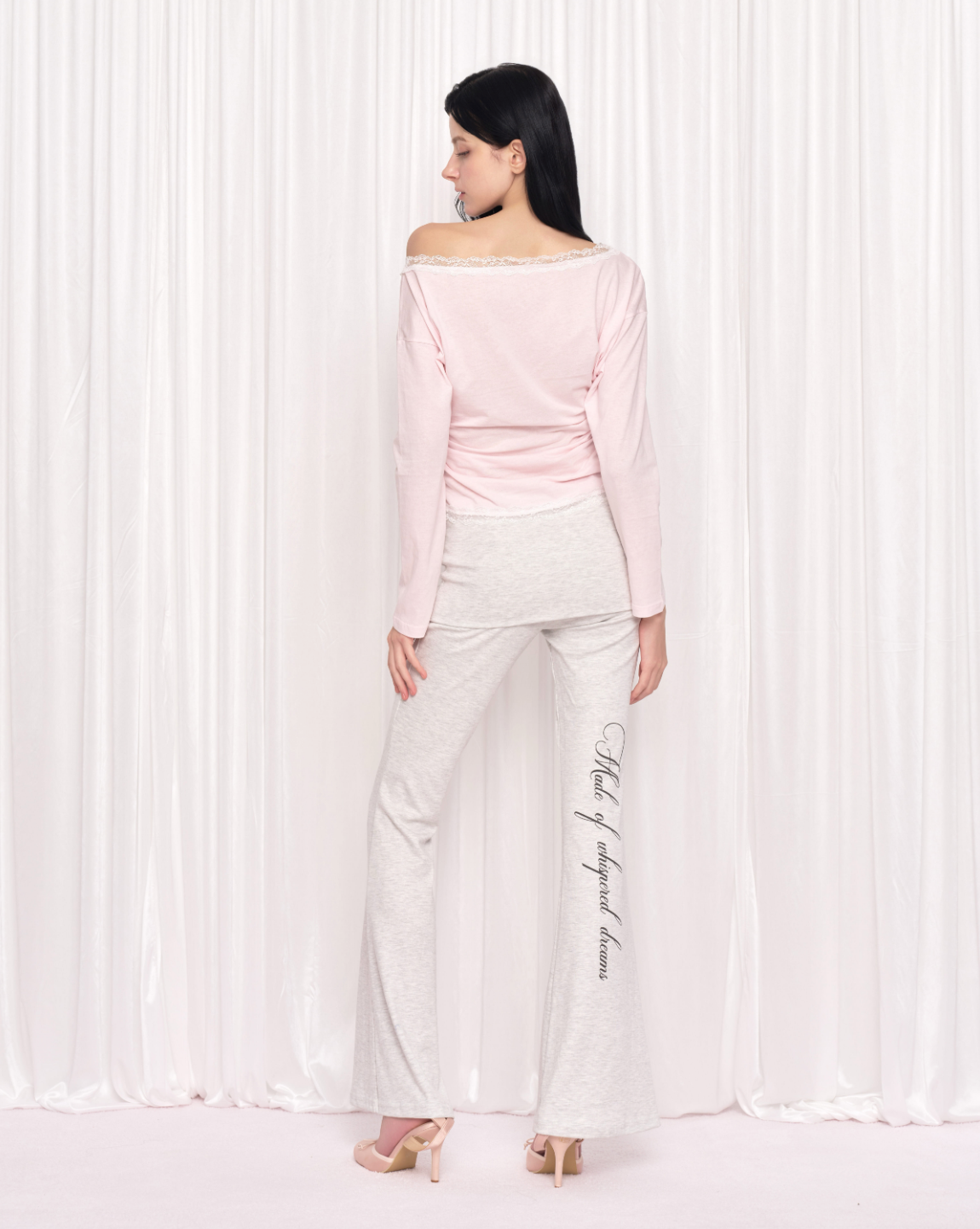 WHISFAIRY Letter fold flare pants light gray