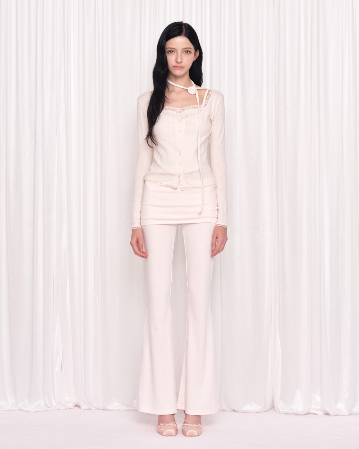 WHISFAIRY Reve lace cardigan set pink