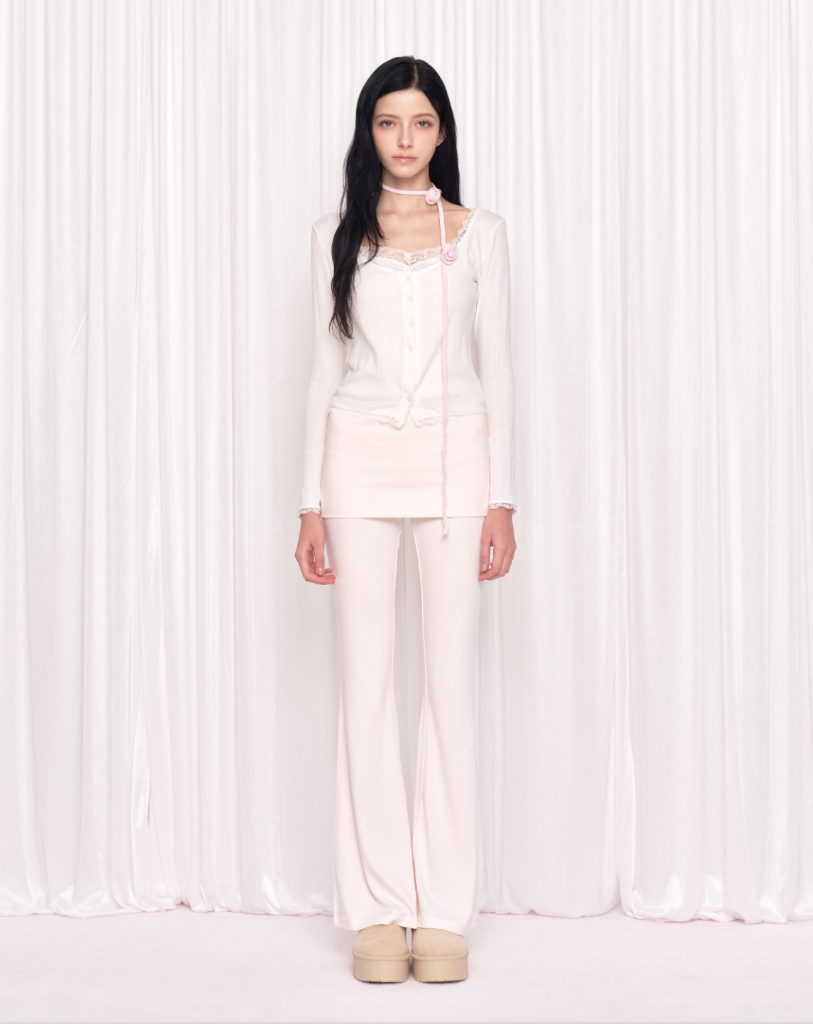 WHISFAIRY Reve lace cardigan set white