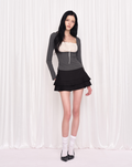 WHISFAIRY Double pleats button skirt black