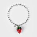 [EIREVE] CRYSTAL STRAWBERRY BALL CHAIN CHOKER NECKLACE (RED)