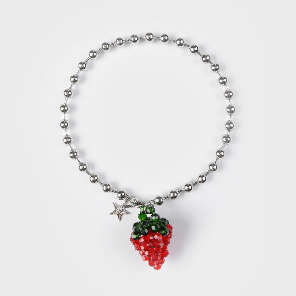 [EIREVE] CRYSTAL STRAWBERRY BALL CHAIN CHOKER NECKLACE (RED)