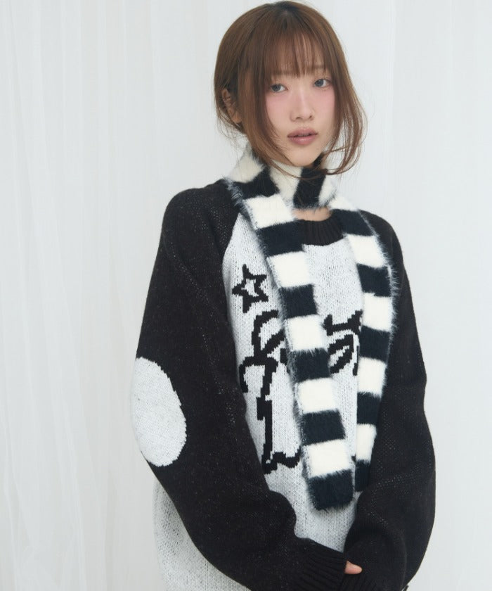 fancy-club-fw-25-hug-stripe-fur-muffler-black-ivory-f25nm1010-black-ivory-s