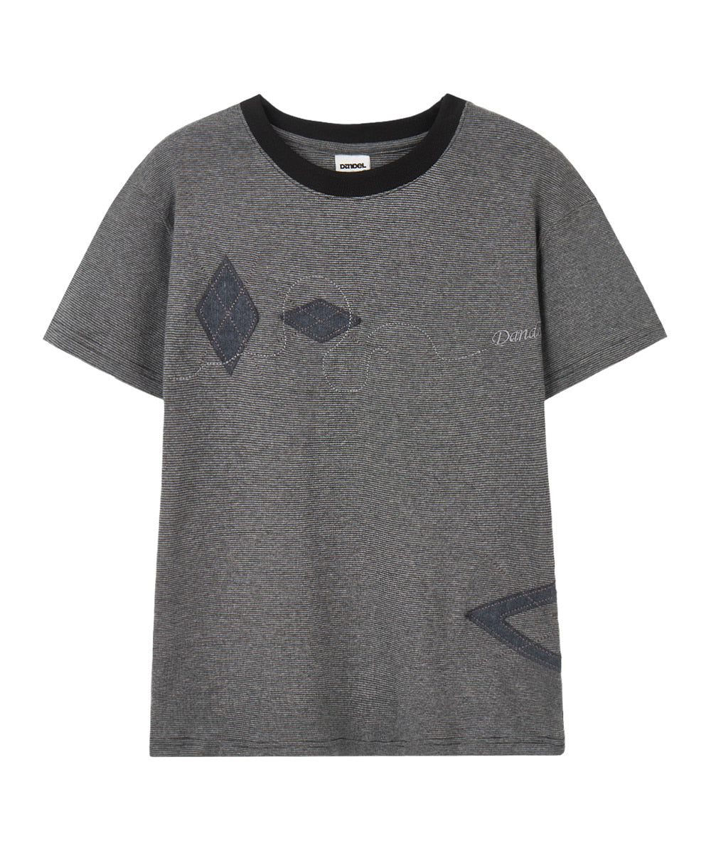 dandel-ss-26-dd-argyle-applique-stripe-tee-black-black-s