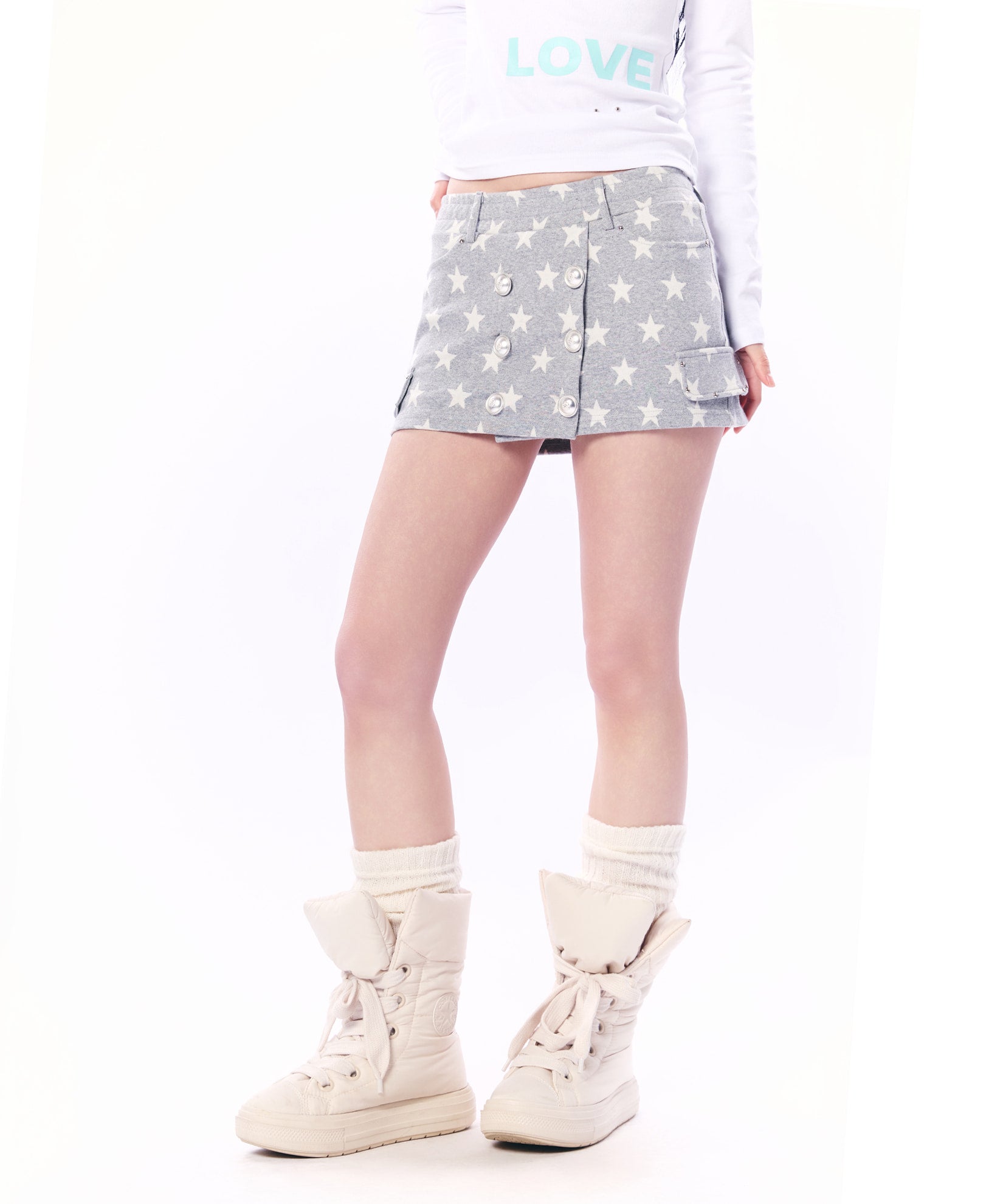 ★a★ 様 SETUPEXE SKIRT PANTS SETUP EXE] STAR DOUBLE BUTTON SKIRT PANTS / GRAY – SellerWork