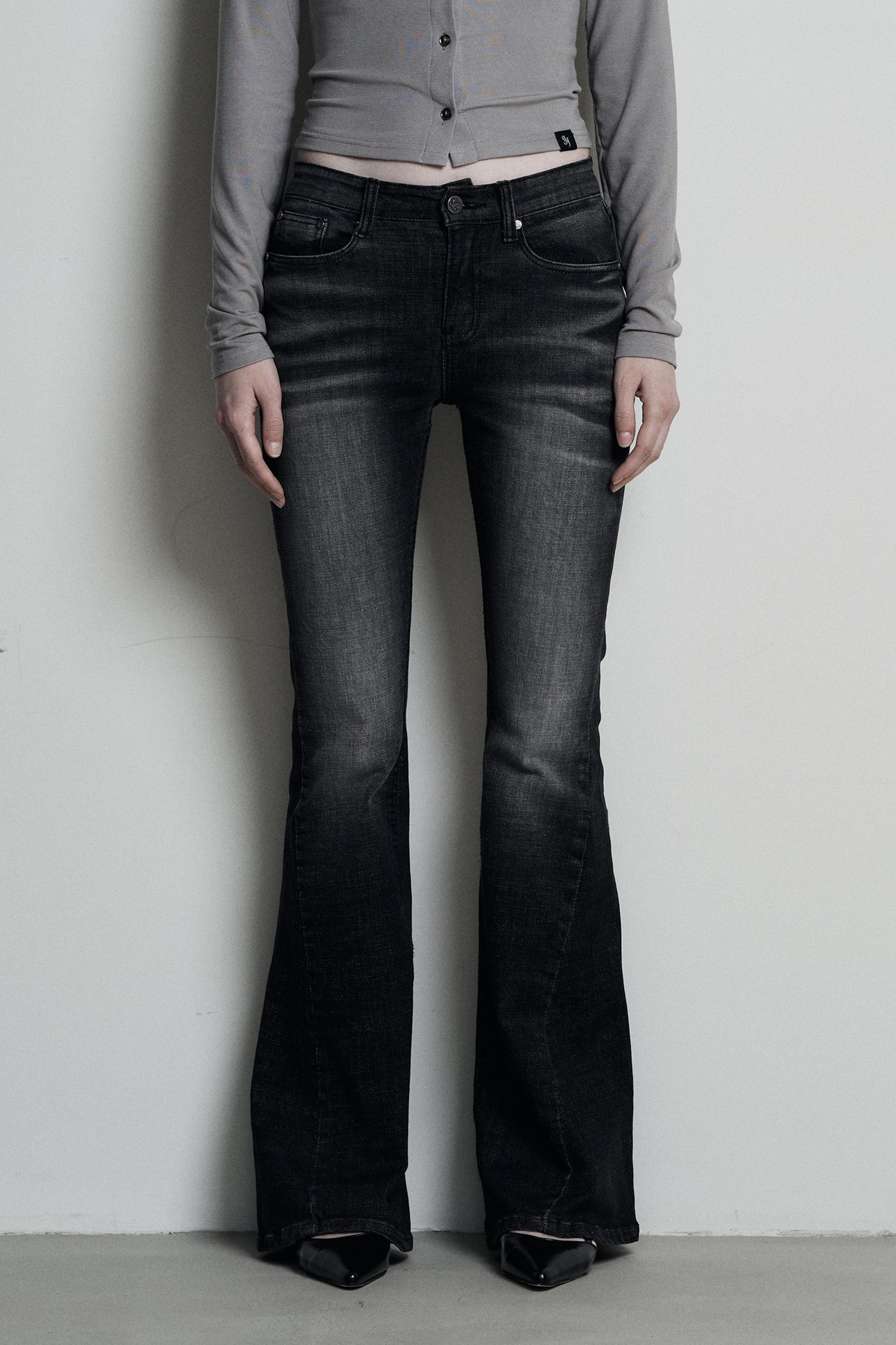 [SYNERJYN] CAT WASHING DENIM PANTS BLACK