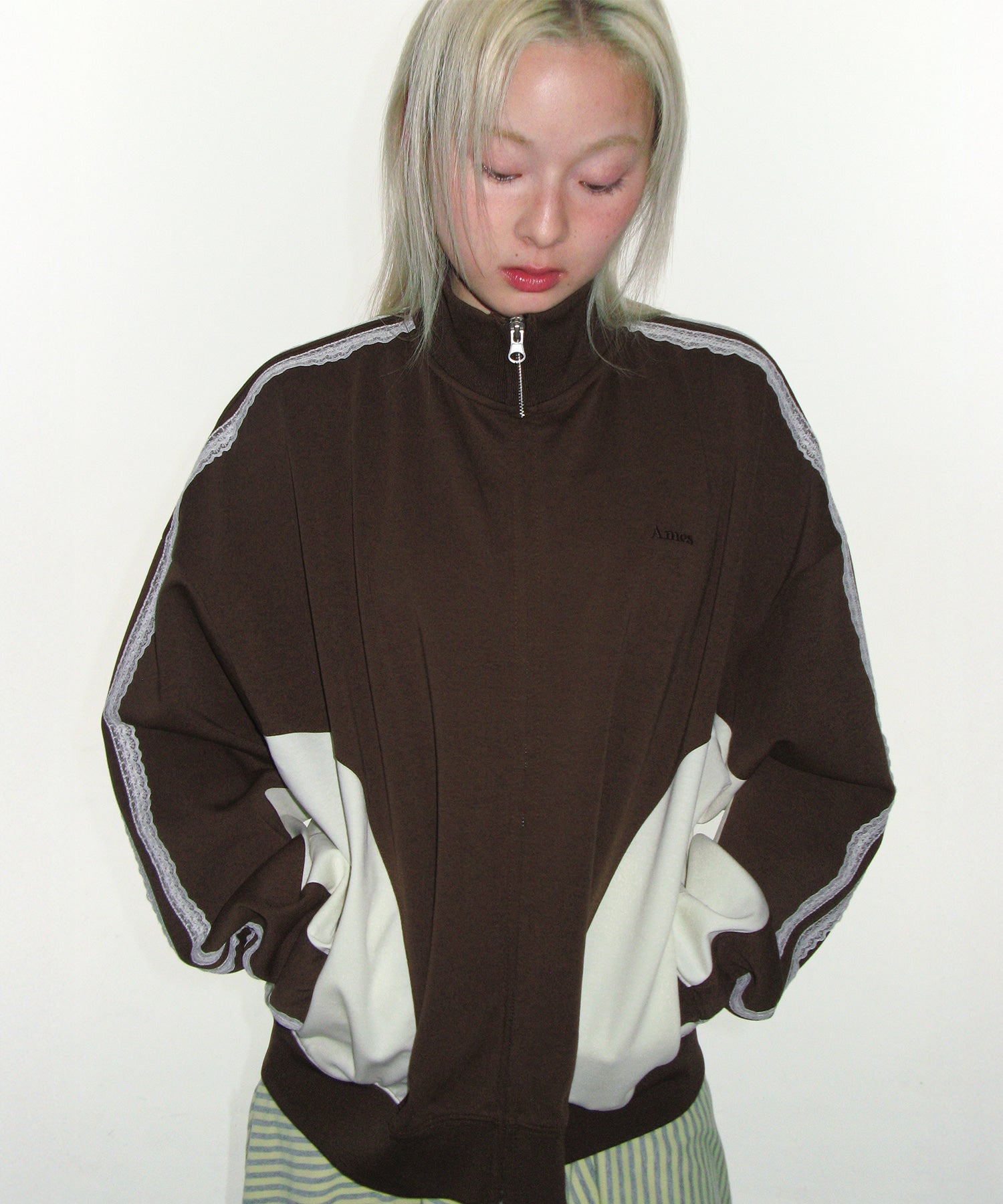 ames-worldwide-ss-26-lace-track-zip-up-brown-brown-s