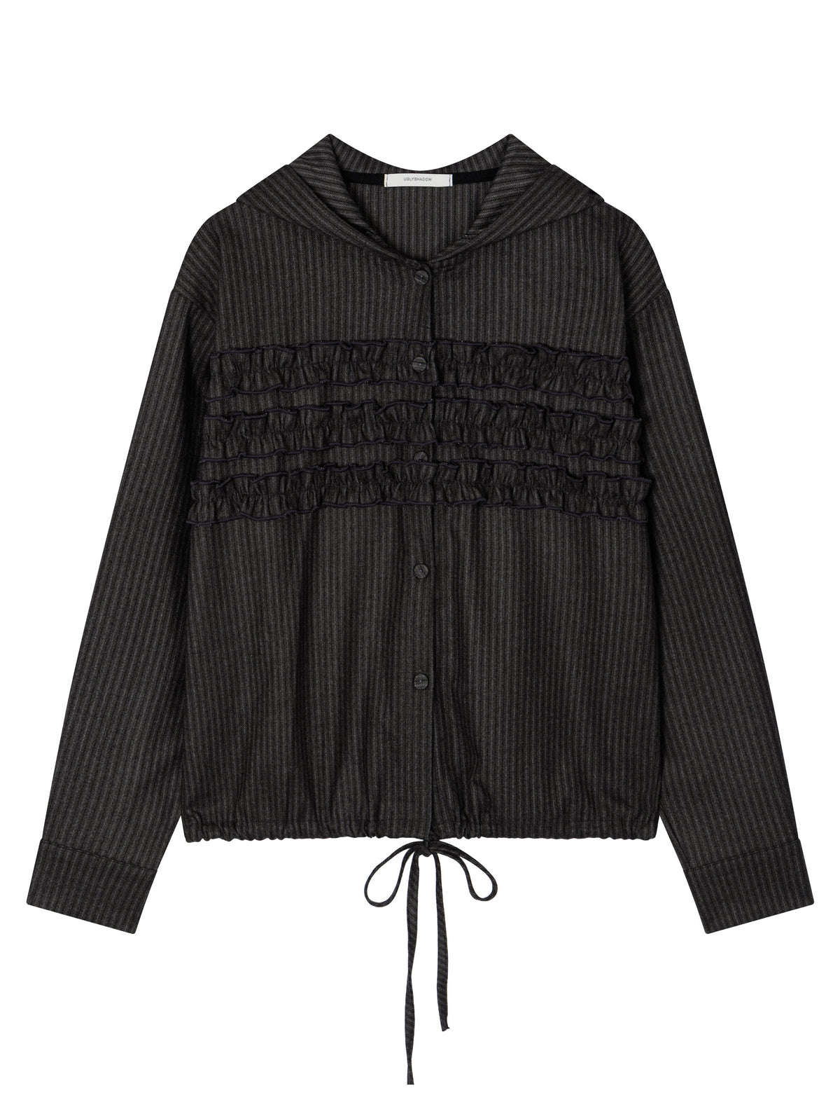 uglyshadow-fw-26-stripe-ruffle-hooded-shirt-charcoal-charcoal-s