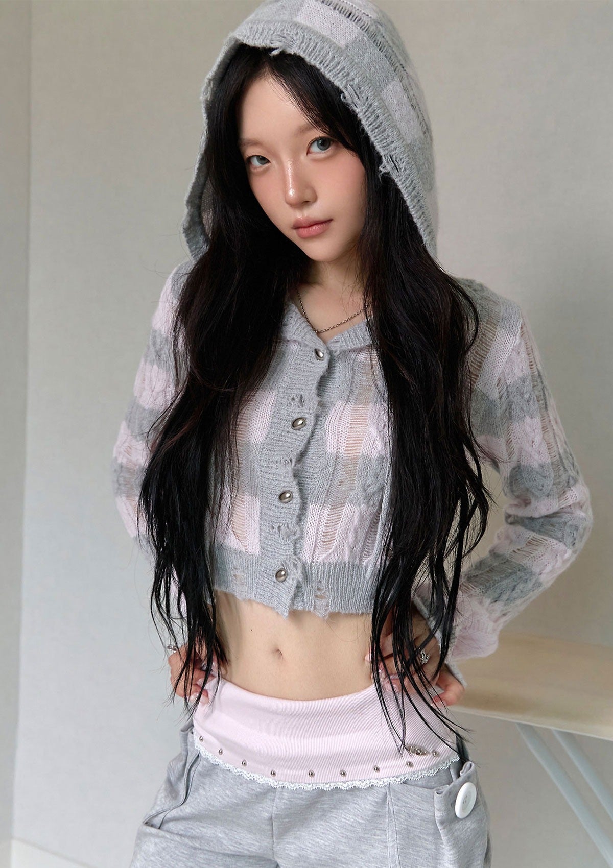 cherryquiri-fw-26-damage-knit-hooded-cardigan-pink-stripe-pink-stripe-s