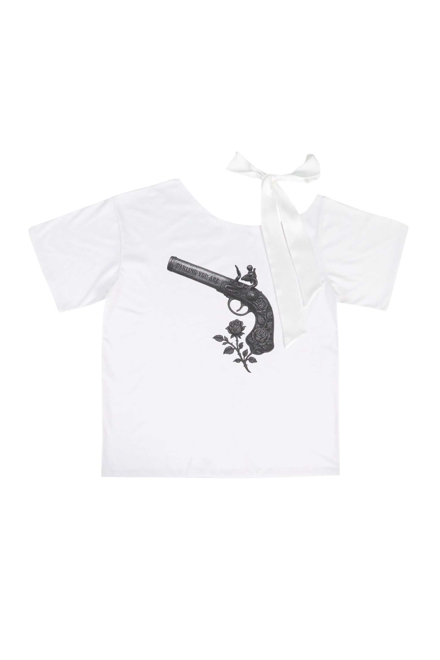 darling-you-are-bad-summer-25-ribbon-rose-pistol-tee-#white
