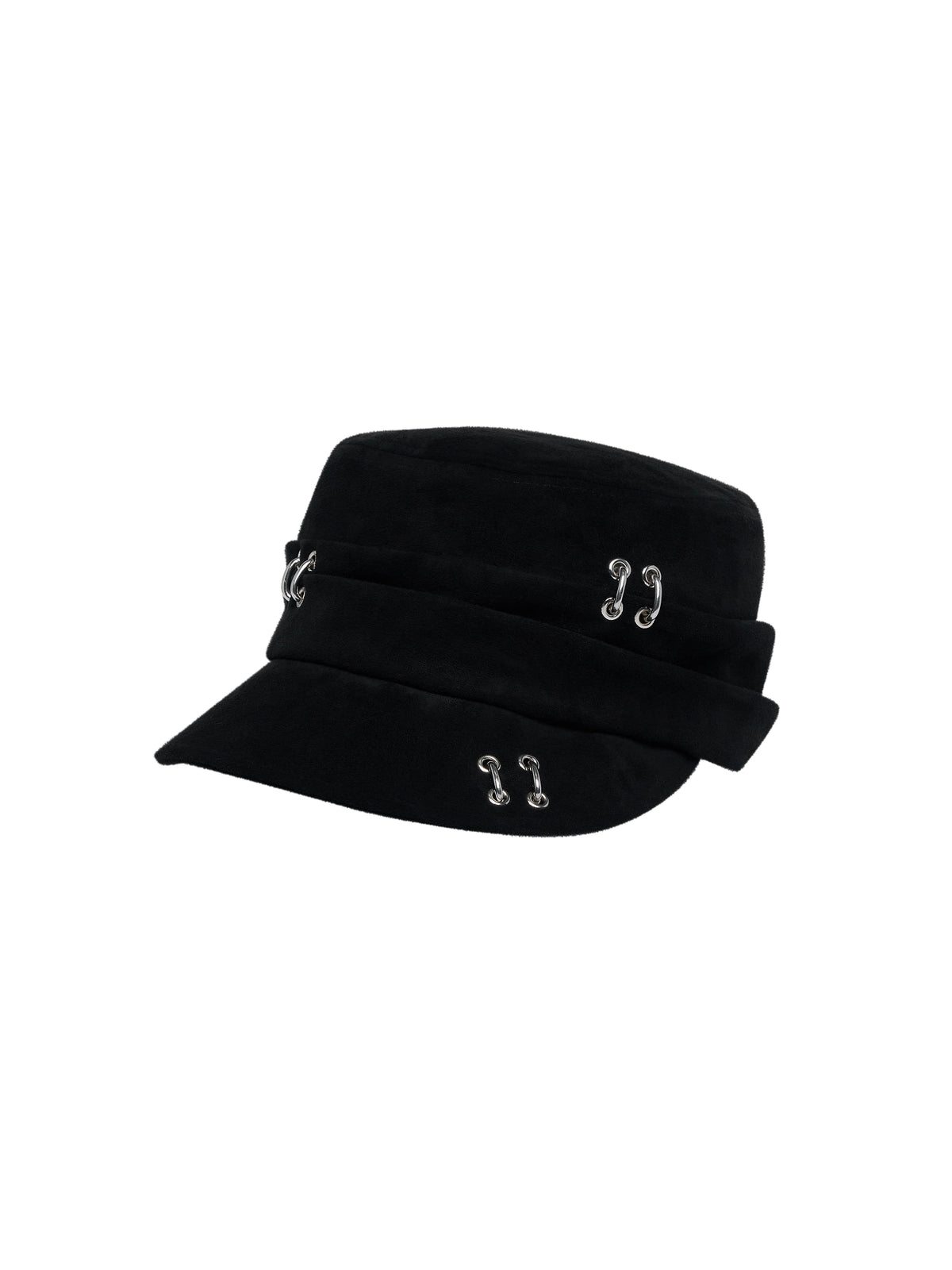 lecyto-fw-26-multiple-pierced-flap-cap-black-black-s
