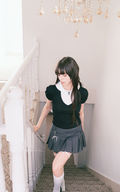 [WHISFAIRY] Dolly Bow Pleated Skirt (CHARCOAL)