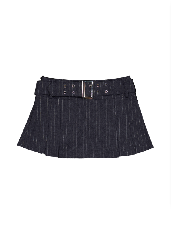 [FORUSRING] BELTED MINI SKIRT (STRIPE CHARCOAL)