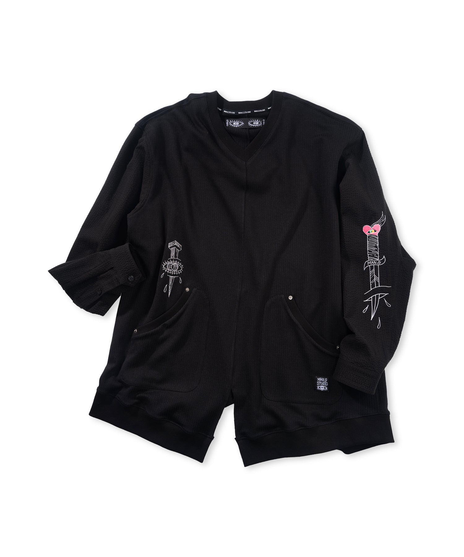 [MAN G] V-neck Mixmach sweatshirt_Black