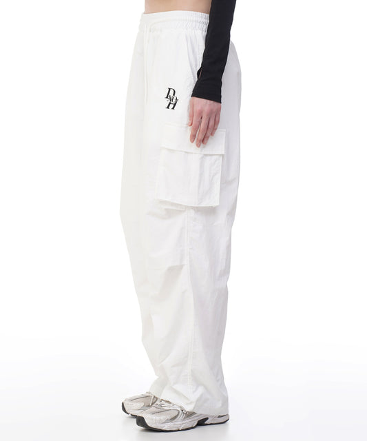 dxoh-fw-24-stack-logo-string-cargo-nylon-pants-white