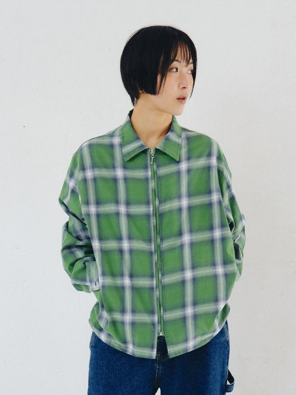 plzproject-ss-26-portler-check-zip-up-shirt-green-green-s