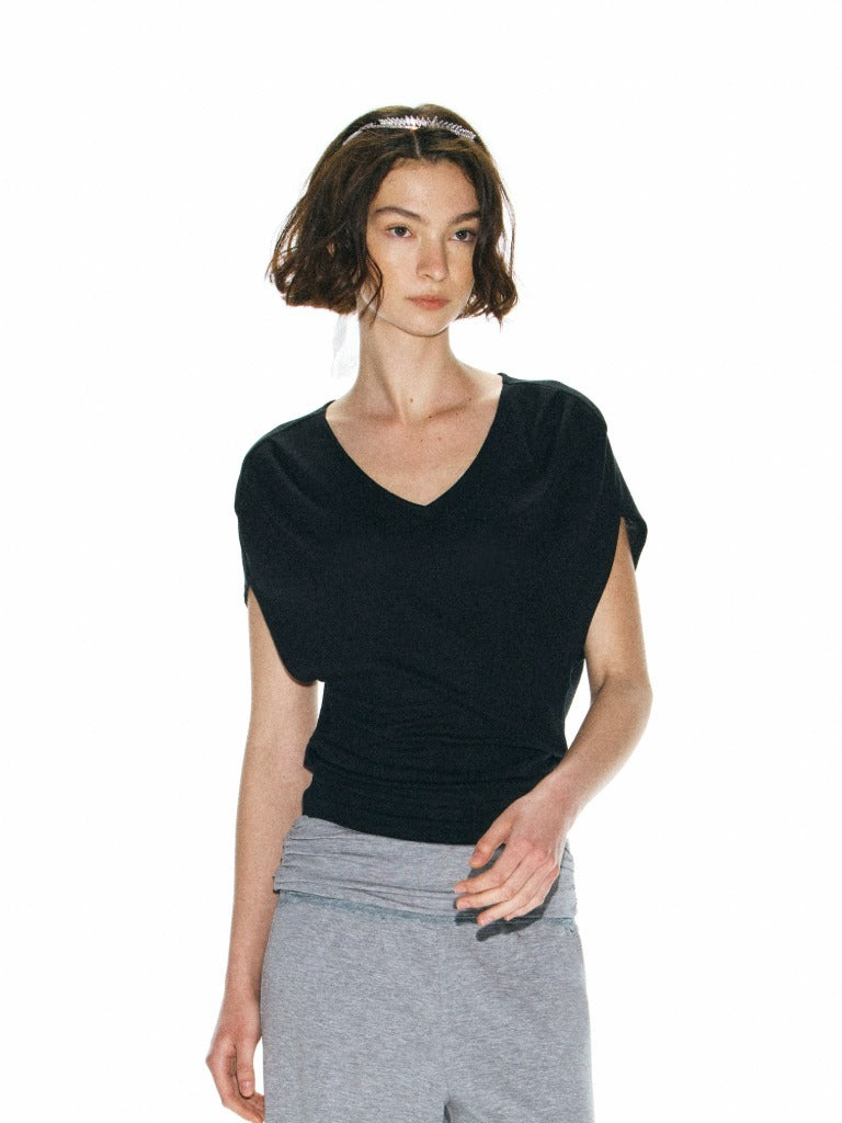 runwayticket-ss-26-lyocell-batwing-sleeve-v-neck-top-black-s