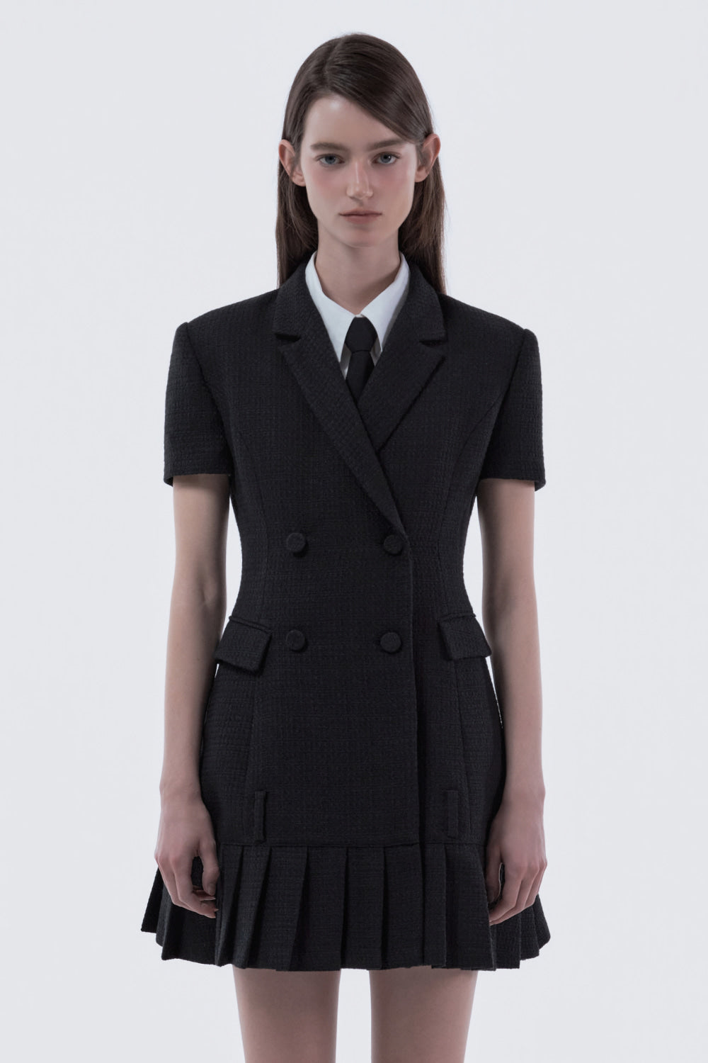 mausoleum-ss-26-jenn-pleated-half-sleeve-suit-jacket-dress-tweed-black-tweed-black-s