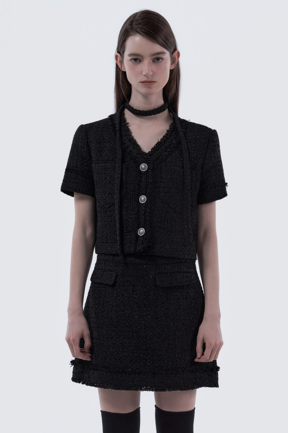 mausoleum-ss-26-fringed-tweed-string-half-sleeve-jacket-tweed-black-tweed-black-s