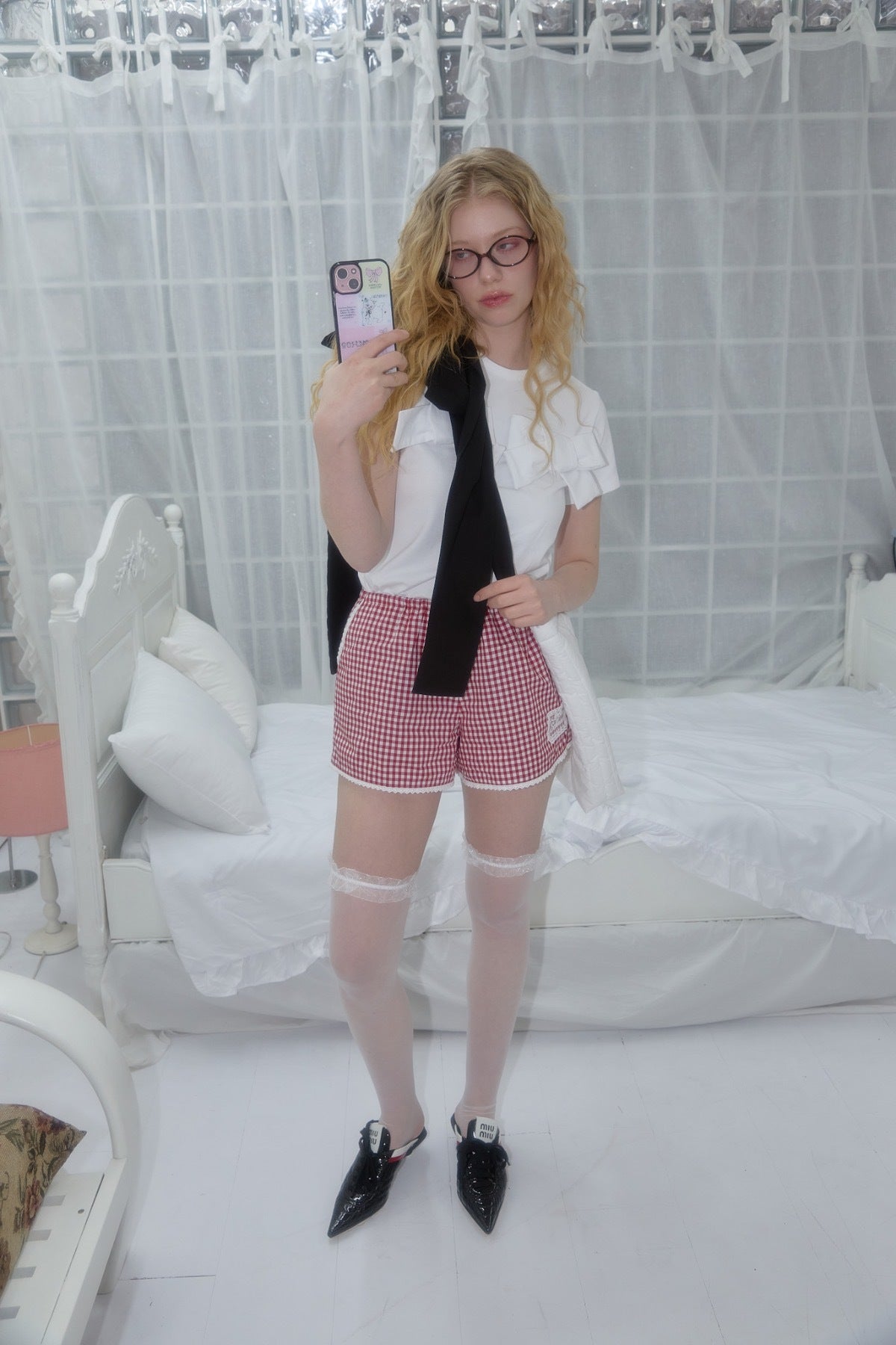 schnee-fw-25-schnee-signature-lace-label-shorts-gingham-check-gingham-check-s