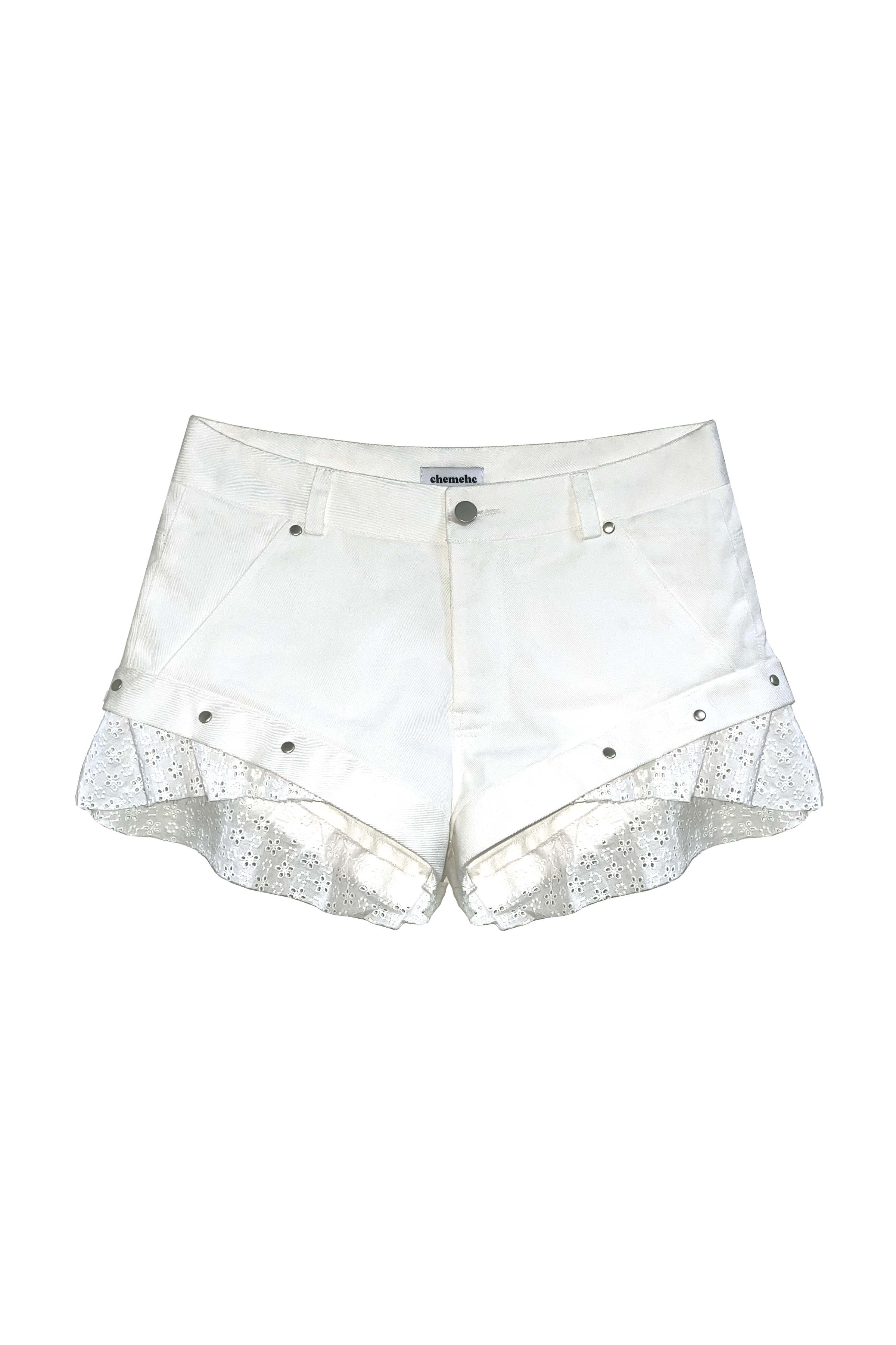 chemehc-ss-24-stud-flower-lace-shorts-white