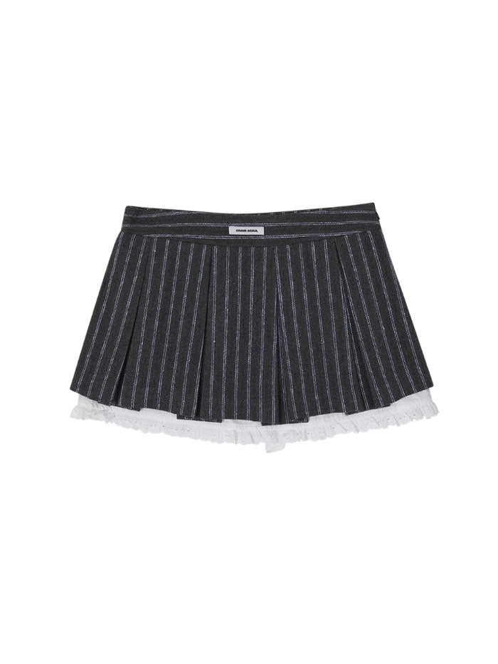 CRANK] LACE-LAYERED PLEATED SKIRT_GREY – SellerWork