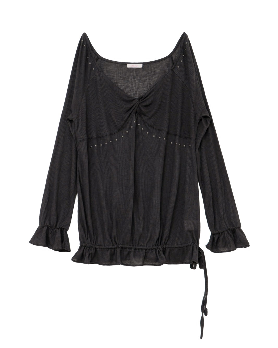 hetit-fw-25-sheer-twist-ruffle-blouse-charcoal-charcoal-s
