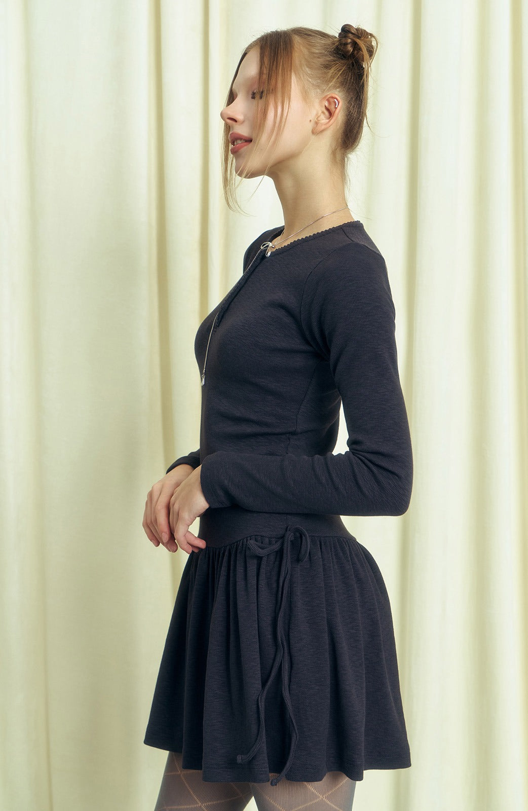 popsiz-fw-25-loop-tie-knit-mini-dress-charcoal-charcoal-s