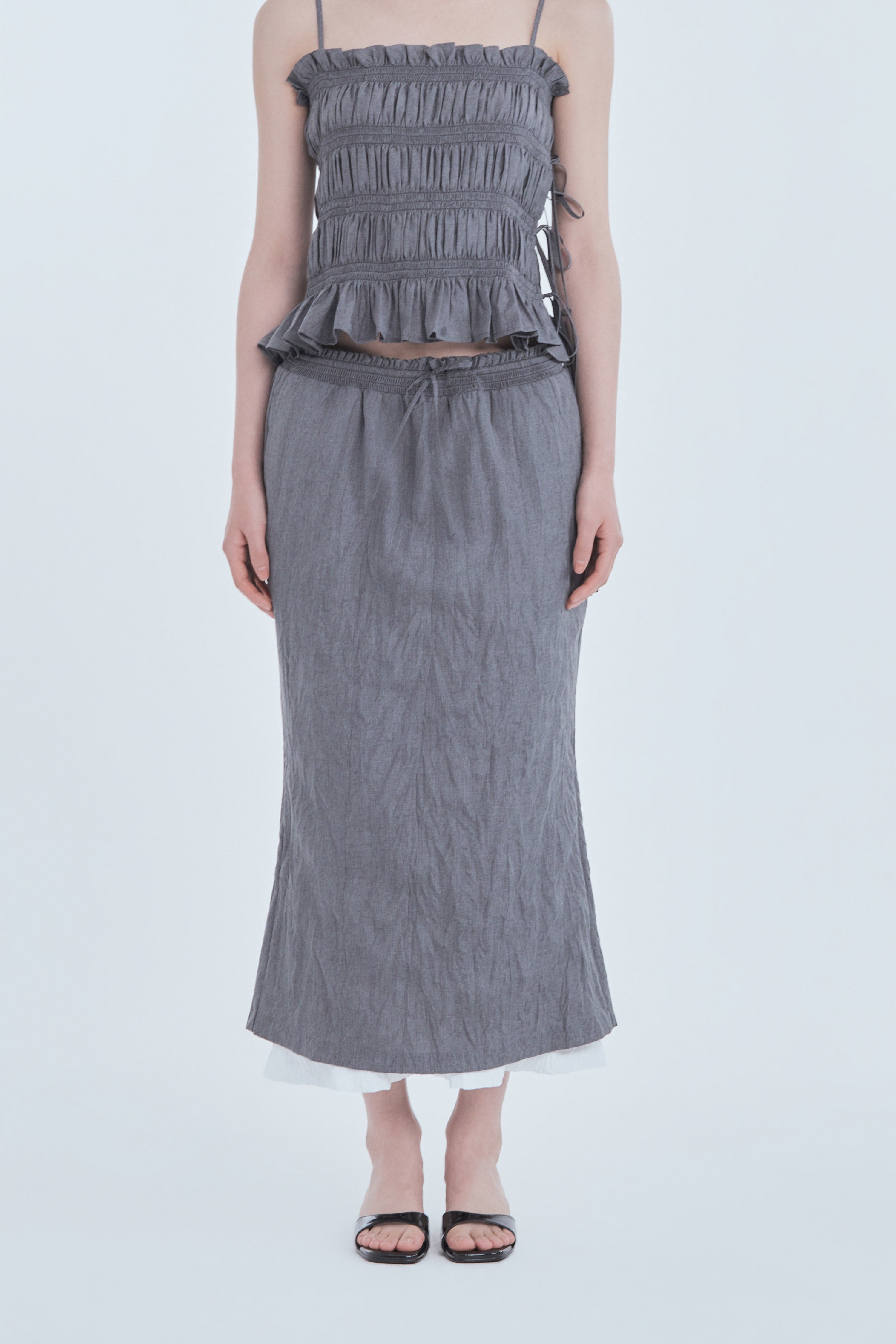 mausoleum-fw-26-marae-smocked-waist-skirt-gray-s