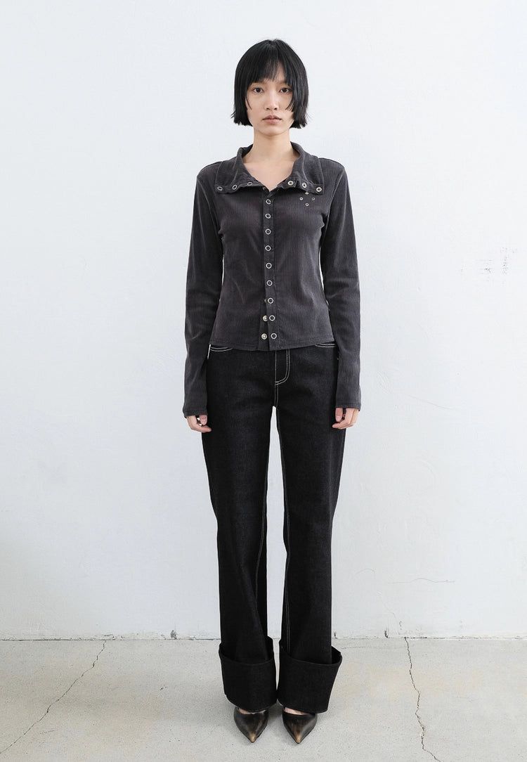 sealot-ss-26-fold-hem-semi-flare-jean-black-black-s