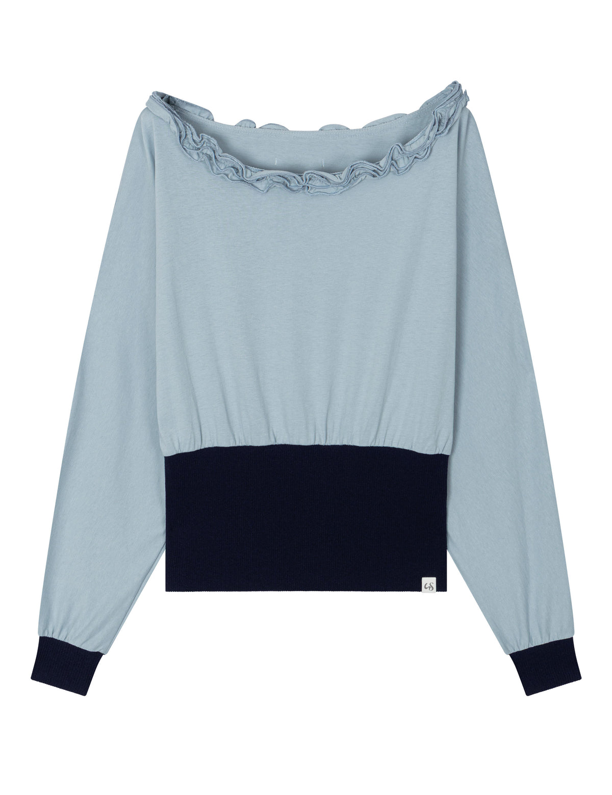 uglyshadow-fw-26-off-shoulder-ruffle-top-blue-s