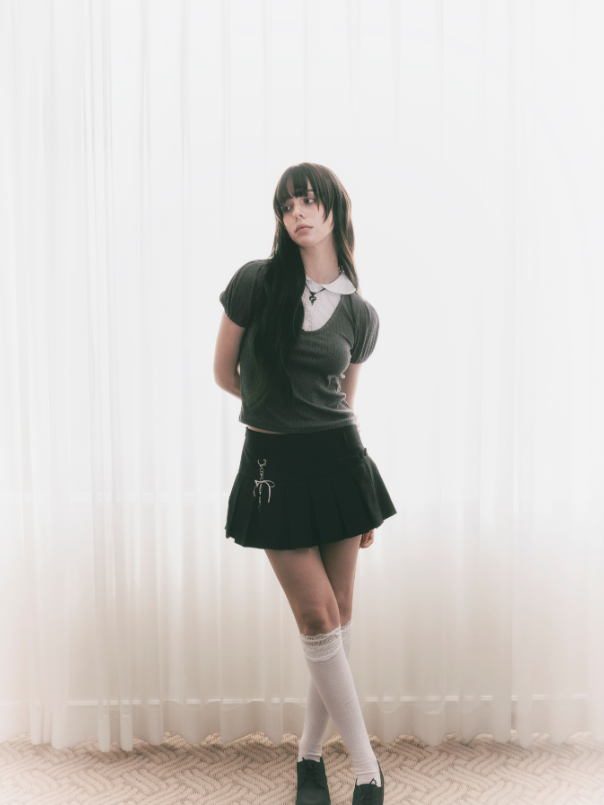 [WHISFAIRY] Dolly Bow Pleated Skirt (BLACK)