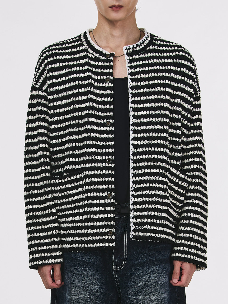 the-greatest-fw-25-stripe-cardigan-black-black-s