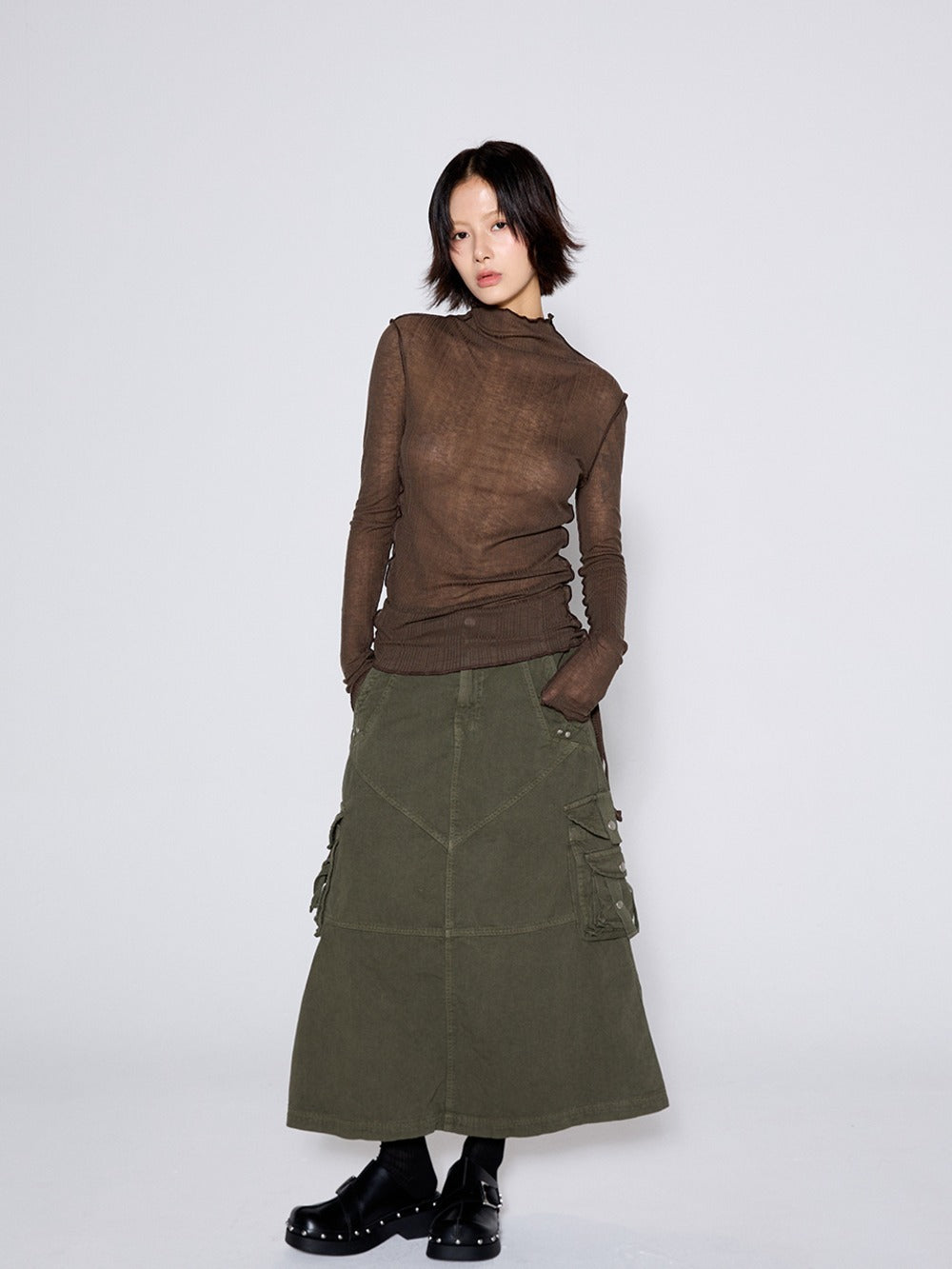 call-out-new-year-fw-25-washed-cargo-skirt-khaki-khaki-s