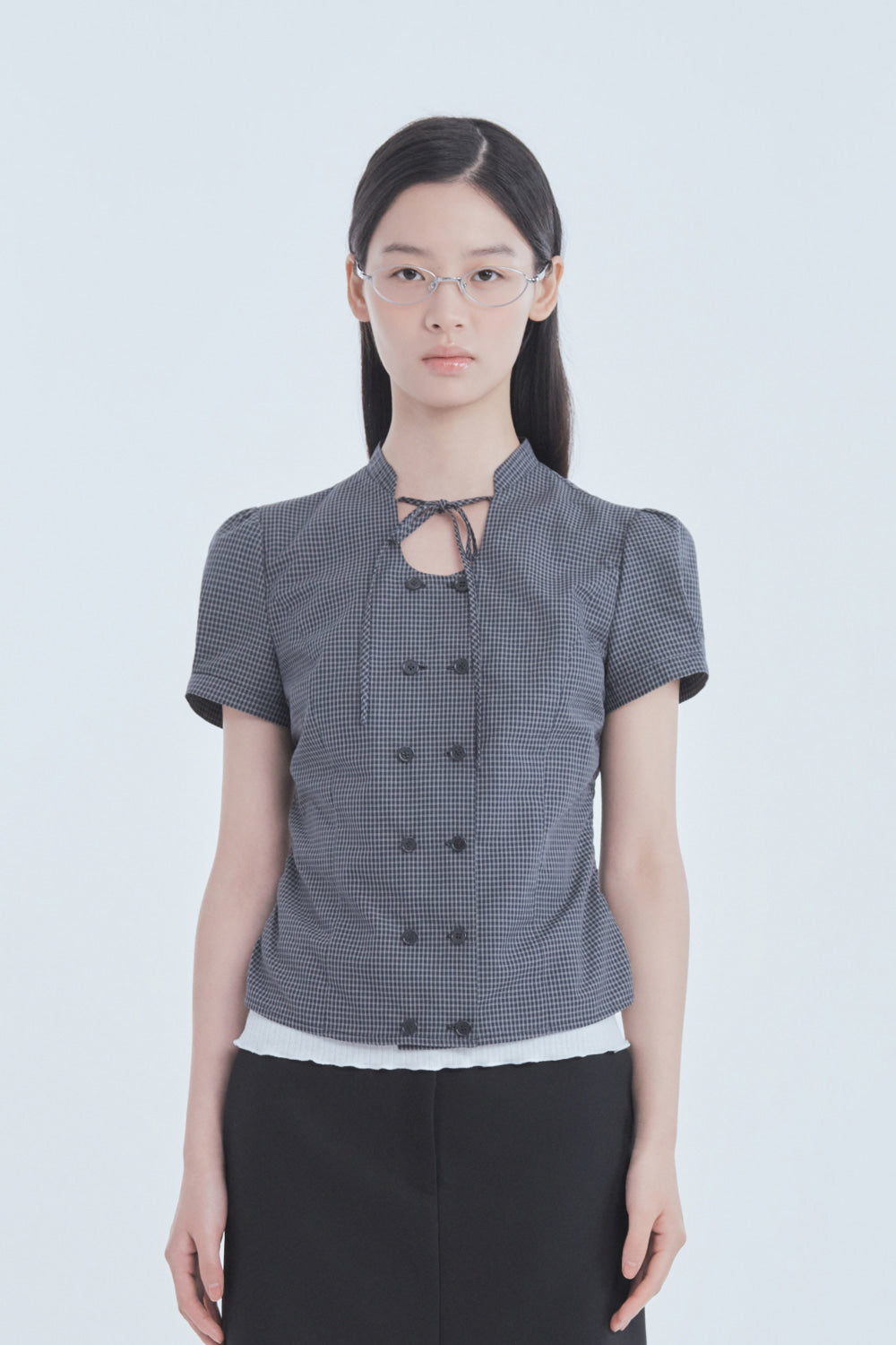 mausoleum-fw-26-string-tie-double-button-blouse-check-check-s