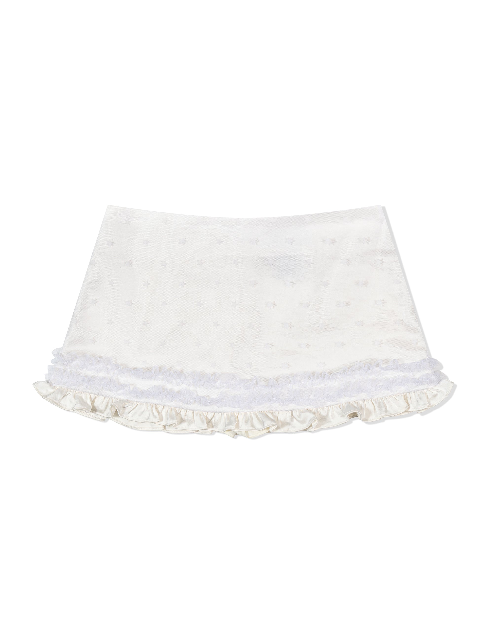 ugly-shadow-ss-25-mesh-star-ruffle-mini-skirt(white)