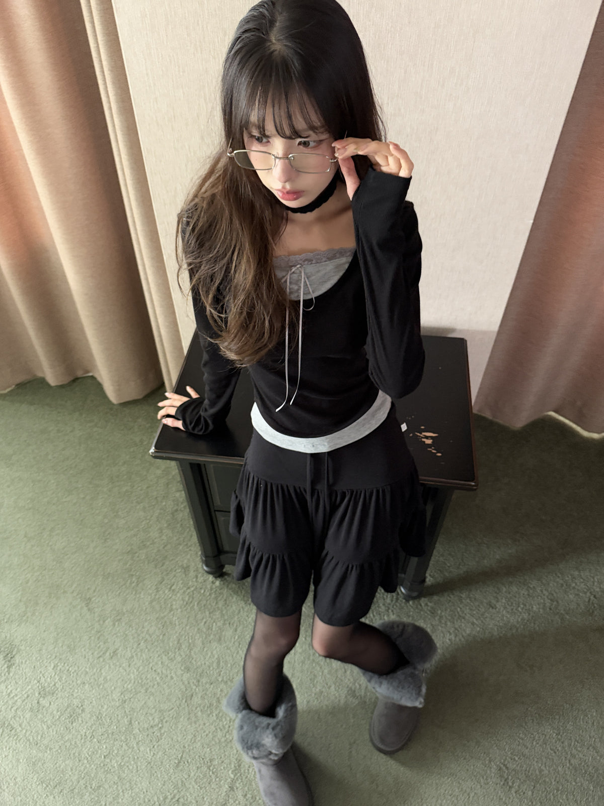 daynee-fw-26-eve-shirring-layered-top-black-gray-black-gray-s