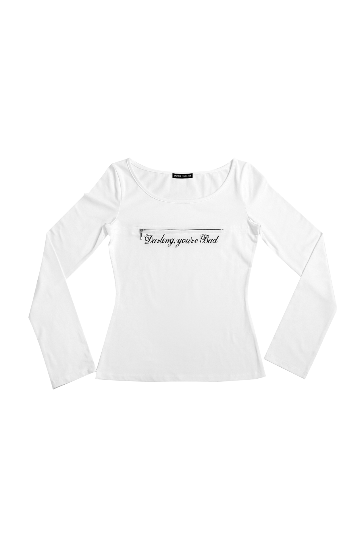 darling-you-are-bad-fw-25-unzipped-logo-t-shirt-cursive-ver-white-white-s