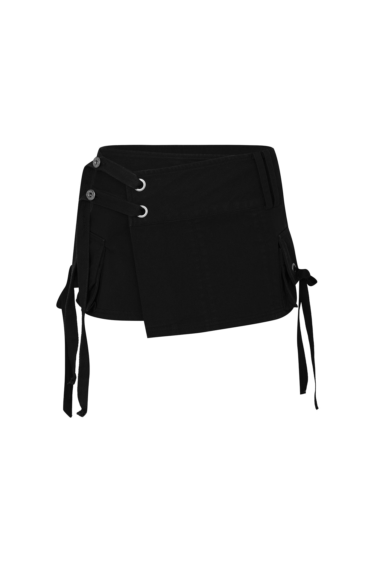 pain-or-pleasure-ss-25-tina-buckle-cargo-skirt-black