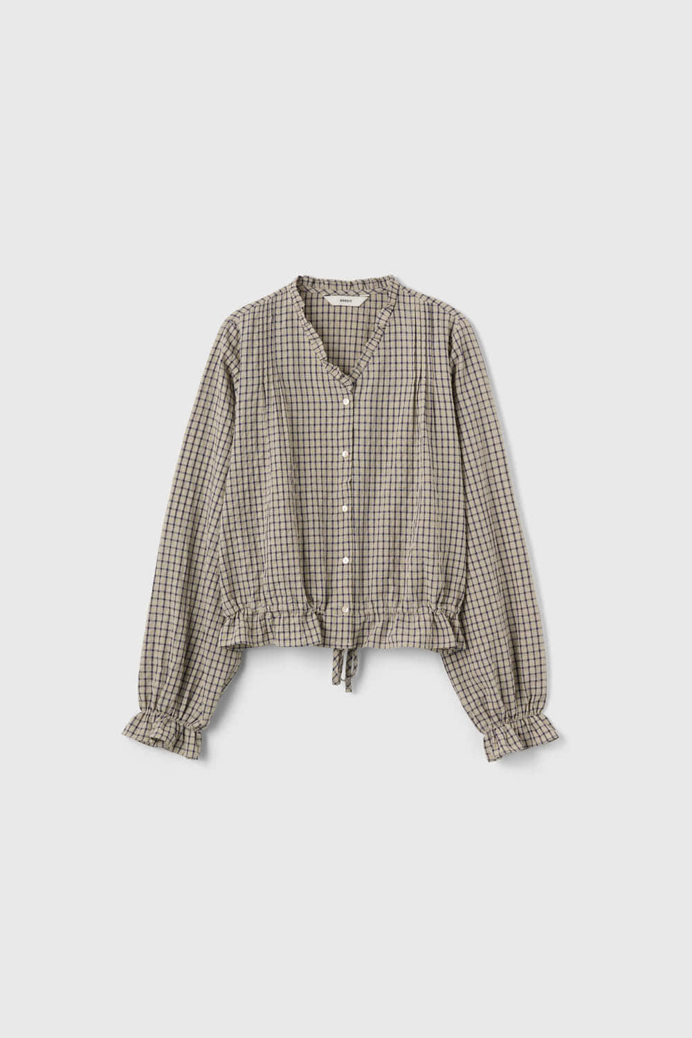 anedit-fw-26-i-blouson-v-neck-check-frill-blouse-beige-beige-s