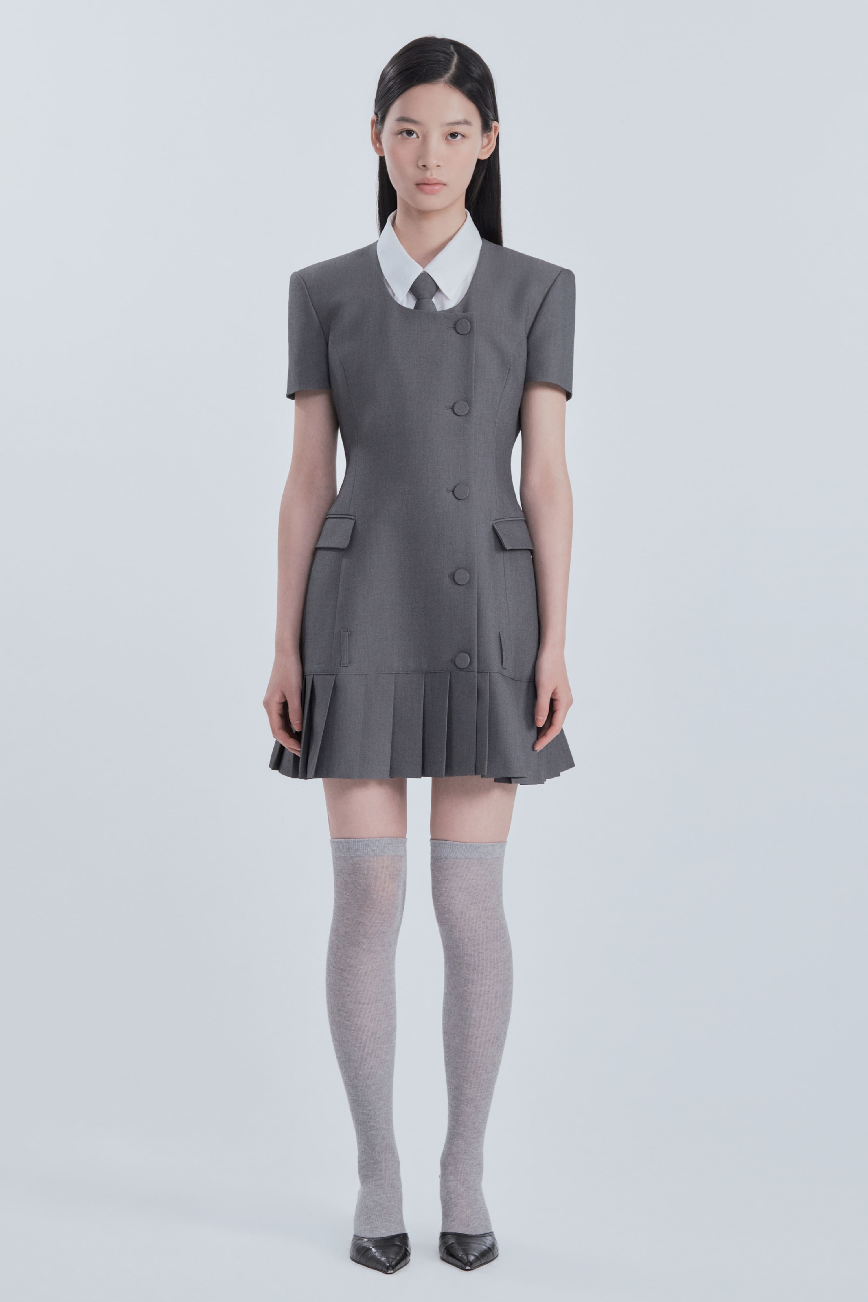 mausoleum-fw-26-jenn-round-neck-pleated-half-sleeve-suit-jacket-dress-gray-gray-s