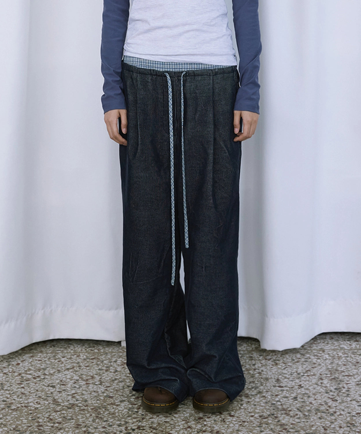 hokuspokus-fw-25-check-mix-corduroy-banding-pants-navy-navy-s