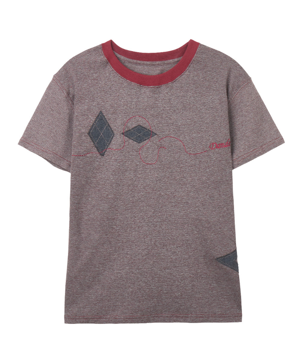 dandel-ss-26-dd-argyle-applique-stripe-tee-red-red-s