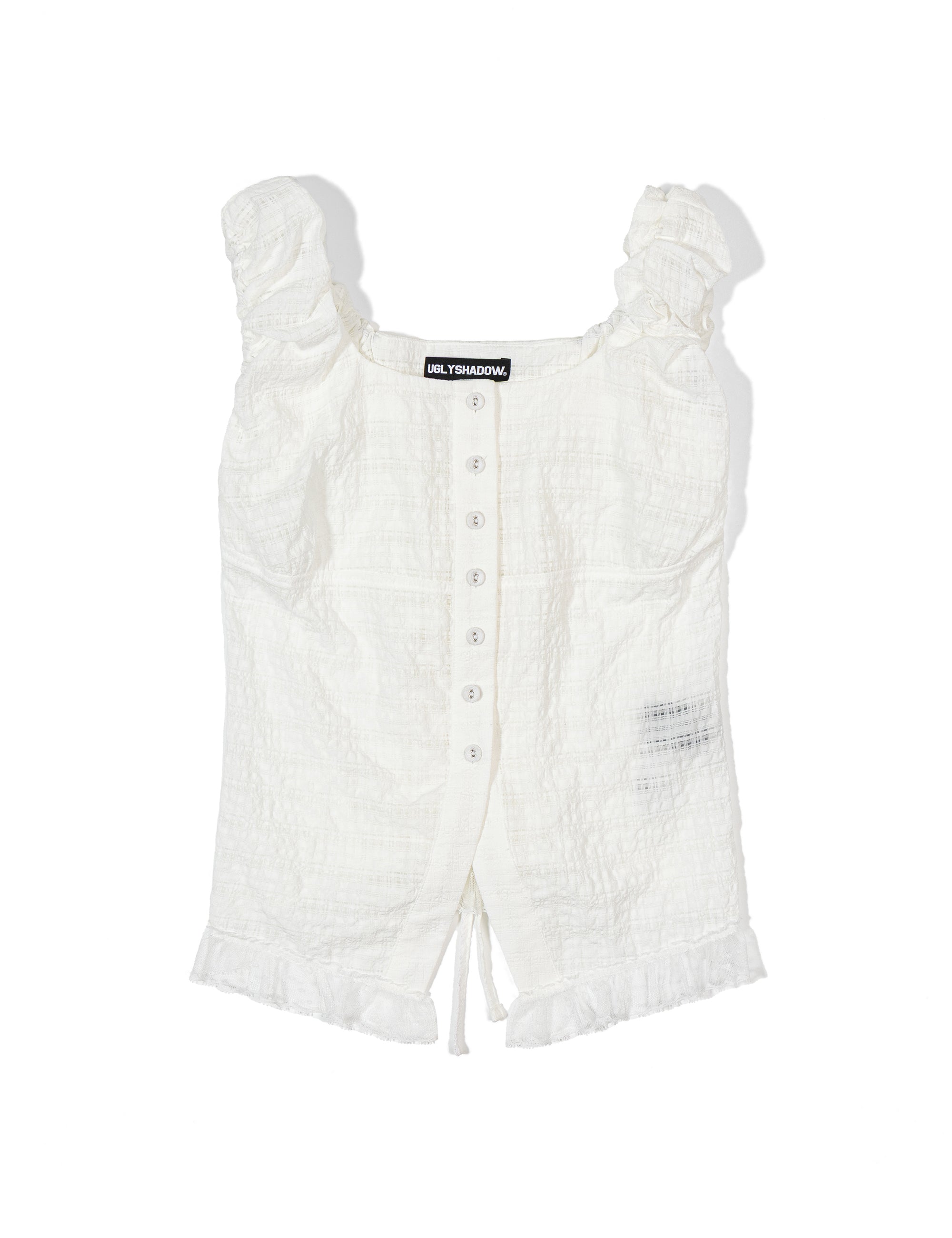 ugly-shadow-ss-25-check-shirring-blouse(white)