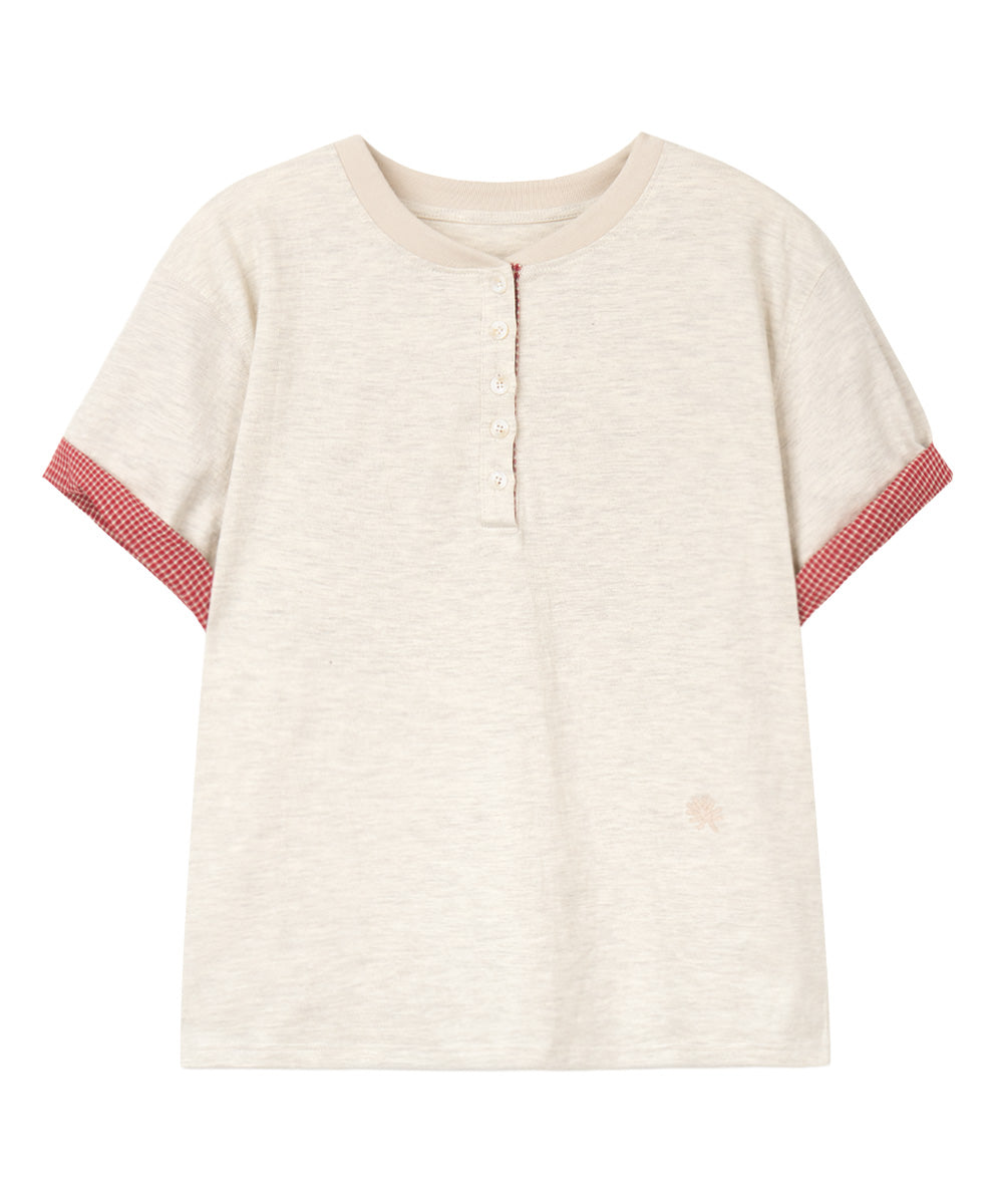 dandel-ss-26-dd-check-roll-up-henley-neck-tee-oatmeal-oatmeal-s