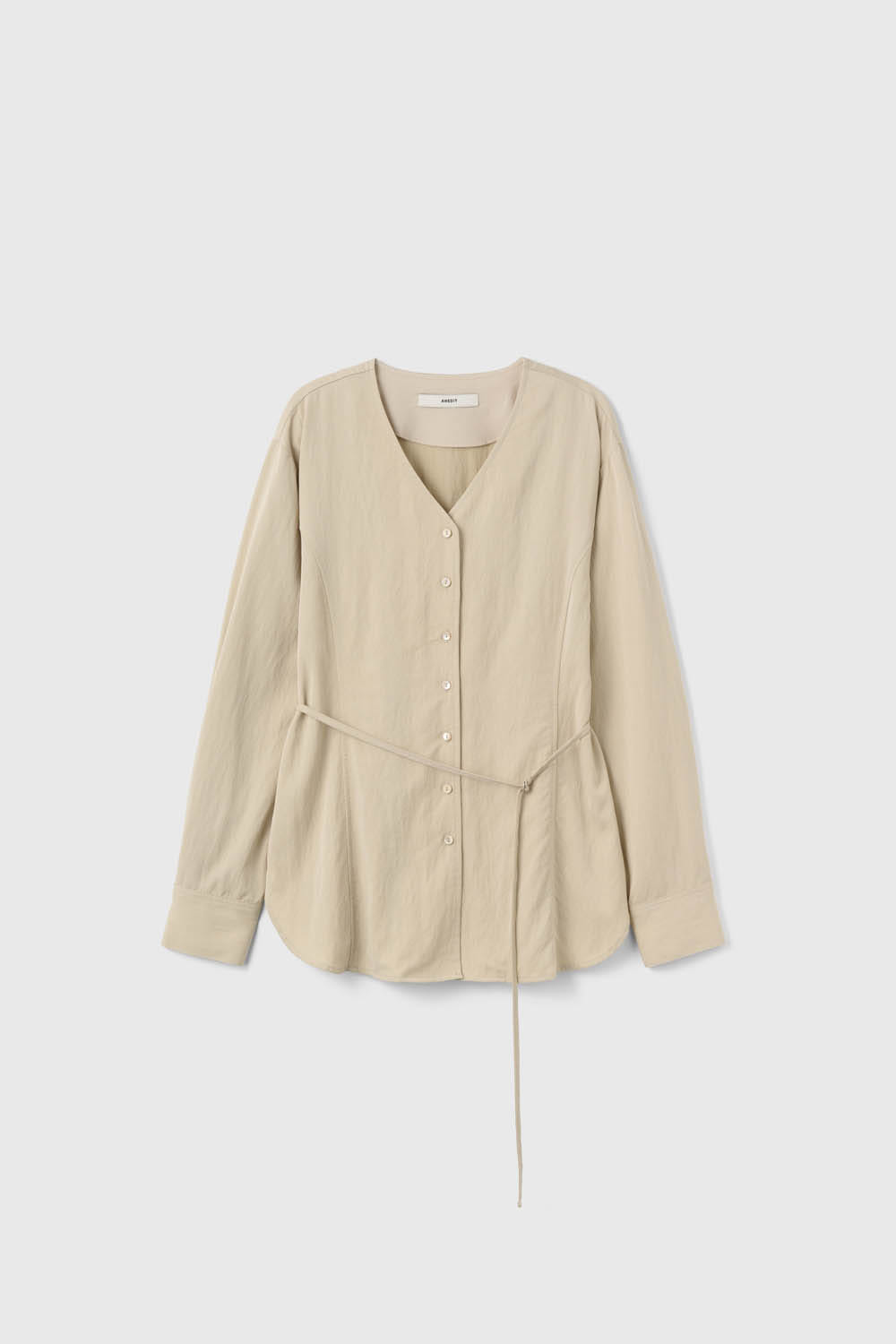 anedit-fw-26-i-v-neck-sculpted-belt-blouse-sand-black-s